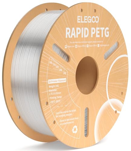 ELEGOO Rapid PETG Filament 1.75mm Transparente 1 KG, High Speed 600mm/s 3D Drucker Filament Maßgenauigkeit +/- 0.02 mm, 1kg Pappspule(2.2lbs) Passend für die meisten FDM 3D Drucker