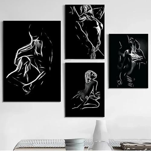 Toile de peinture en noir et blanc pour Couple,corps Sexy,femme et homme,affiche et tableau d'art mural imprimé pour salon 21x30cmx3 sans cadre