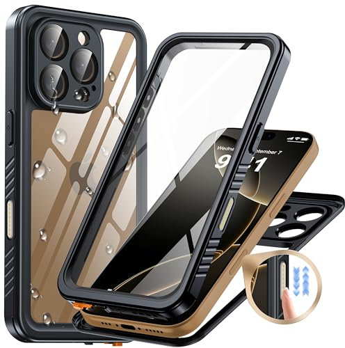 ANTSHARE for iPhone 16 Pro Case, IP68 Waterproof Shockproof Case for 16 Pro with [Built-in Screen/Camera Protector], 360 Full Body Sealed Protective Front and Back Cover for iPhone 16 Pro - Black