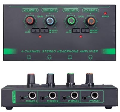 H.May 4 Channels Stereo Headphone Amplifier Professional,RGB Portable Audio Amplifier,Four 3.5 Headphone Jacks;Four 6.35mm Headphone Jacks,for Studios,Stages,Recording Studios