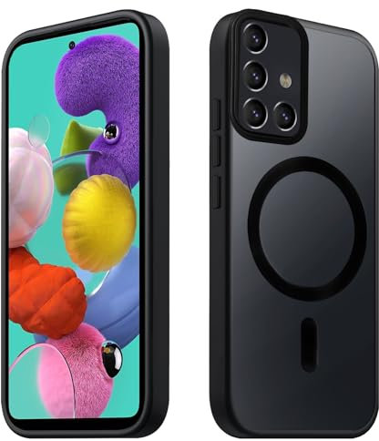 Tawarror Magnetische für Samsung Galaxy A51 Hülle, Matt Transluzente Handyhülle für Samsung A51 PC Rückseite Kratzfest TPU Fallschutz Stoßfest Anti-Fingerabdruck Matte Schutzhülle, Schwarz