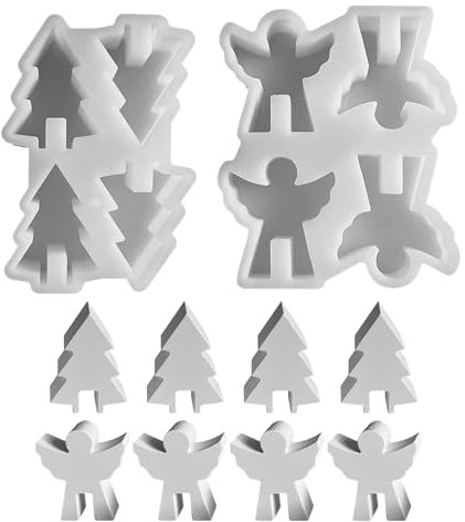 Silikonformen Gießformen Weihnachten, Silikonform Weihnachten, 2 Stück Weihnachtsbaum und Engel Gießformen Silikon Weihnachten, Giessformen Silikon für DIY Weihnachten Handwerk (11)