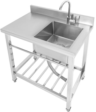 Fregadero de cocina independiente, fregadero de acero inoxidable con grifo giratorio de 360°, encimera grande, fregadero para exteriores, fregadero independiente 80 x 55 x 84 cm