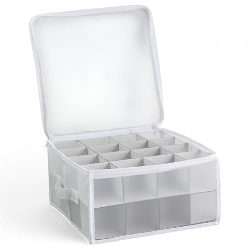 MIJOMA Aufbewahrungsbox Sortierbox Weihnachtstasche für Christbaumkugeln und Weihnachtsschmuck, zusammenklappbar, transparent (Weiß, 30 x 30 x 15 cm für 32 Teile)