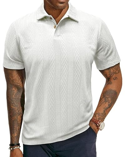 EDITCOZY Polo pour Homme Chemise à Manches Courtes Polos Casual Tissu tricoté Classci Golf Shirt Blanc L