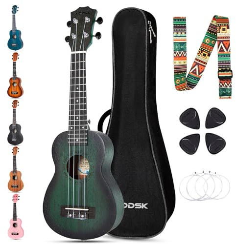 AODSK Concert 23 Inch Ukulele, Starter Kit with Bag, Strap & Picks, Green | Lightweight Body, Smooth Nylon Strings, Great for Outdoor Fun, Campfire, Music Class, Ideal for Beginners, Travel, and Gift