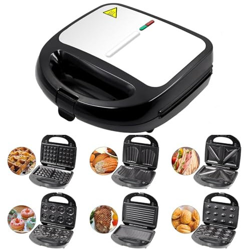 Mini Donut Maker Waffle Maker Grill Maker Madeleines Maker Nut-cake Maker Sandwich Maker - 6 in 1 with Replaceable Heating Panel for Home or Commercial Use