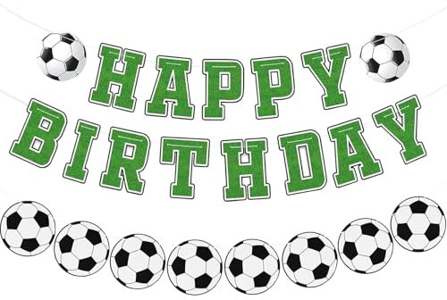 DazzJoy Fußball Happy Birthday Girlande, Fussball Happy Birthday Banner, Girlande Geburtstag Fussball Deko, Geburtstagsgirlande Fußball Geburtstag Girlande für Party Dekoration, Kindergeburtstag