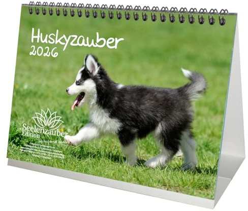 Huskyzauber DIN A5 Tischkalender für 2026 Welpen und Hunde - Seelenzauber