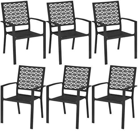 Yaheetech 6-er Set Metallstuhl Outdoor-Esszimmerstuhl bis 136 KG Belastbar Stapelbarer Gartensessel aus Metall 58 × 59,5 × 89 cm LxBxH Schwarz