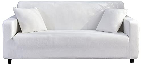 DSHUB Hochelastische Sofabezüge, Jacquard-Spandex-Couchbezüge für Hunde und Kinder, Sofa-Möbelschutz mit elastischer Unterseite (weiß, 3-Sitzer)