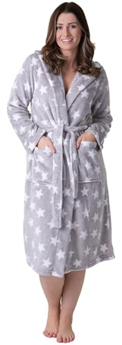 Camille Women's Supersoft Fleece Hooded Dressing Gown - Grey Star 14-16