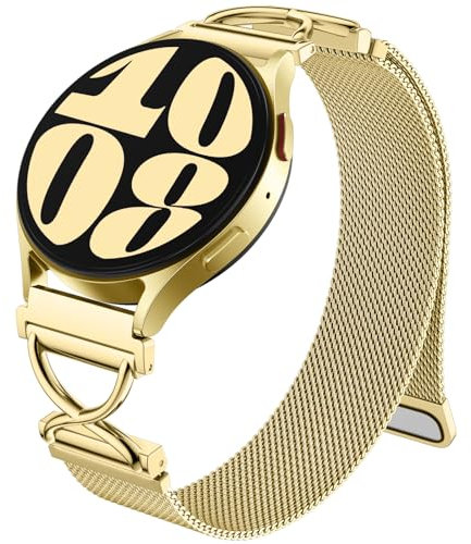 Dirrelo Kompatibel mit Samaung Galaxy Watch 7 5 4 6 Armband 40mm 44mm, X-förmig Metall Magnet Mesh Ersatz Band für Galaxy Watch FE/6 Classic 47mm 43mm/4 Classic 42mm 46mm/5 Pro 45mm Damen, Gold