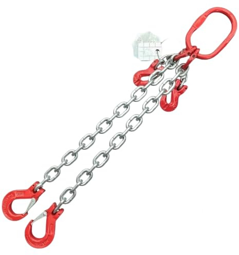 2-Strang 8mm Kettengehänge Anschlagkette Krankette EN 818-4 verzinkt GK8 hochfest und geprüft Tragfähigkeit:2,8t Beschlagteile nach EN 1677-2 (3m mit Verkürzungshaken)