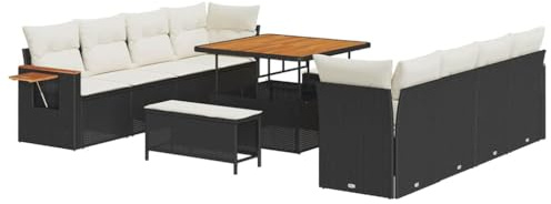 vidaXL Garten-Sofa-Set 11 pcs Schwarz und Creme 100 x 100 x 71 cm, Garten und Terrasse, Moderne UV-beständige Materialien, abnehmbare Kissen, Outdoor-Lounge-Sofa-Set, Relaxmöbel