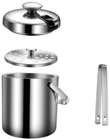 TOPPERFUN 1Juego Cubos de Hielo Inoxidable de Doble Bar con Pinzas y Colador Vinos y Cócteles