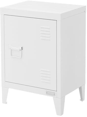 ML-Design Nachttisch, Nachtschrank Weiß, 40x30x58 cm, aus Stahl, Türgriff Links, Industriedesign, Metall Nachtkommode für Schlafzimmer, Nachtkästchen mit 1 Tür, Sofatisch Beistelltisch Metallschrank