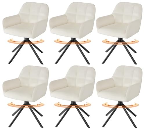 Sweetcrispy Esszimmerstuhl 6er Set, 360° Drehstuhl Esszimmer, Küchenstuhl, Samt Schminktisch Stuhl, bis 120 kg belastbar, Sessel mit Armlehnen Stahlbeine, Schreibtischstuhl für Arbeitszimmer, Beige