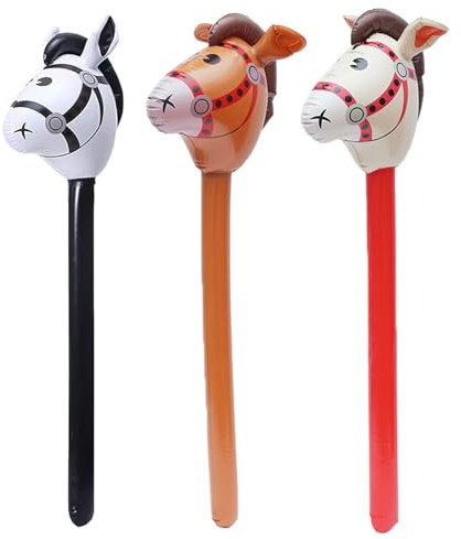 PacuM 3 Stück Steckenpferd Kinder 95CM Hobby Horse Leicht Greifen Aufblasbare Pferdekopfstäbe Aufblasbares Stabpferd Lustig für Pferde-Motto-Geburtstagsfeier Dekoration Requisiten