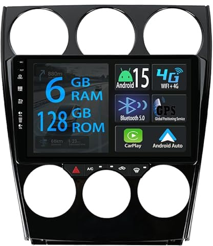 [6+128GB] Keconsing 9 Zoll Android 15 Autoradio for Mazda 6 GG1 2002-2007 Radio Carplay Stereo Wireless Car Play GPS Auto Navi Bildschirm Bluetooth Navigation Player Touchscreen FM SWC RDS DSP