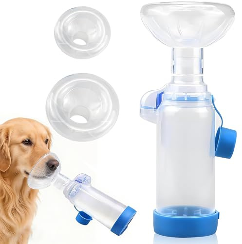 Inhalator Spacer für Haustiere mit 2 Masken, Aerosolkammer mit Atemflussanzeige, Antistatisch, Kompatibel mit Allen MDI, Für Katzen & Hunde