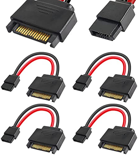 HAAMNING7 4Pcs SATA 15 pin maschio a SATA 6 pin femmina cavo adattatore di alimentazione Slimline per dischi rigidi SATA Slimline, 12 pollici (30 cm)