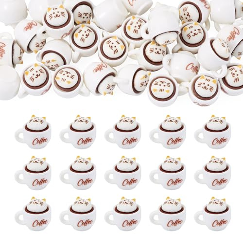 Lot de 35 décorations en résine en forme de café et de chat, décoration de maison de poupée, blanc, 17,5 x 23 x 19 mm