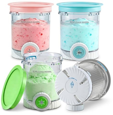 Qingning 4pcs Recipiente para Ninja Swirl Creami,480ML Recipiente de Helado | para Ninja Creami Swirl NC701 y NC700 Series, Recipientes para Helado con Tapa, Libres de BPA, Apto para Lavavajillas