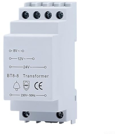 SiSinkal Low Voltage Doorbell Transformer 8V/12V/24V with DIN Rail Mount, Epoxy Resin Construction for Durability, Low Frequency Operation for Quiet Home Security Power Supply