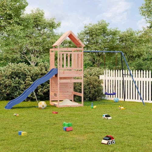 Spielturm Massivholz Douglasie mit Schaukel, Wellenrutsche, Klettergerüst und Sandkasten, wetterfestes Outdoor Stelzenhaus für Kinder, 118 cm Plattformhöhe