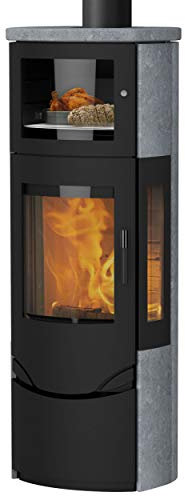Lotus LO-3001 Prio 7M Kaminofen Schwarz/Speckstein/Seitenglas, Rauchabgang oben/A