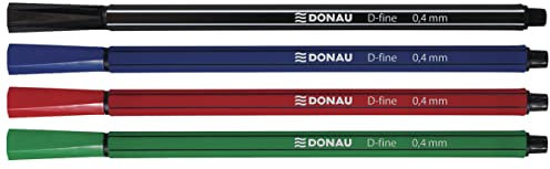 DONAU D-FINE Fineliner 0,4 mm/ 4er Pack/ 4 Farben/Filzstifte/Metallgefasste Spitze/für Erwachsene und Kinder Schule Büro Homeoffice/Geruchlos Ungiftig, 1 Stück (4er Pack)