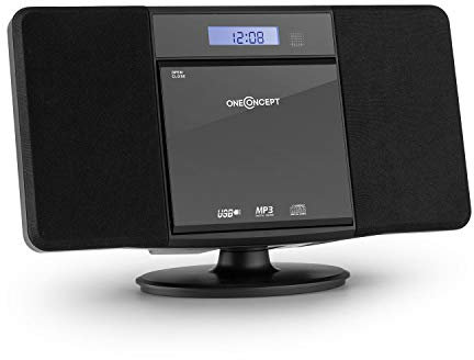 oneConcept V-13 Kompaktanlage - Stereoanlage mit UKW-Radiotuner, Mini HiFi Anlage mit LCD-Display, CD, MP3, USB, AUX-In, Wecker, inkl. Fernbedienung, Wandmontage möglich, ohne Bluetooth, schwarz