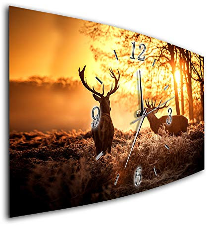 Bilder-Manufaktur BM Funk Quarz Wanduhr Funkwanduhr Funkwanduhren Funkuhr Funkuhren kein Ticken lautlos geräuschlos leise modern ohne Tickgeräusche groÃŸ XXL Wohnzimmer Küche Wald Hirsch 8065-1a