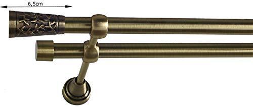 Sento 19/19mm Metall Gardinenstange Vorhangstange 2-läufig Messing Antik Classic Laky 280 cm