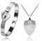 Uloveido Matching Key Pendant Necklace and Lock Bangle Bracelet Set for Couples Women and Men (Y473-platinum)