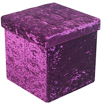 HomeHarmony® Crushed Velvet Quilted Top Folding Storage Ottoman Seat, Stool, Toy Storage Box (Medium Purple)