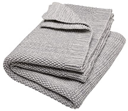 Bio Babydecke Strick Qualität 100% Bio-Baumwolle (kbA) GOTS zertifiziert, Hellgrau, 80 x 95 cm