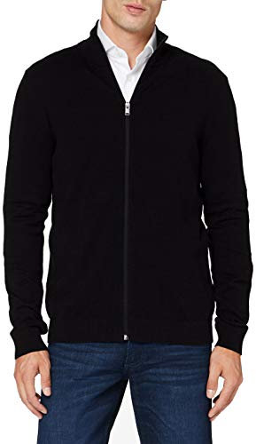 Herren Selected Basic Strickjacke | Einfarbiger Baumwolle Cardigan | SLHBERG Zip Longsleeve Sweatshirt, Farben:Schwarz, Größe Pullover:M