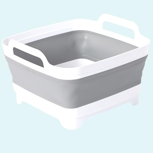 Collapsible Dish Pans for Washing Dishes 9L Portable Wash Dish Basin Foldable Laundry Tub with Drain Plug for Kitchen Sink Camping RV Accessories