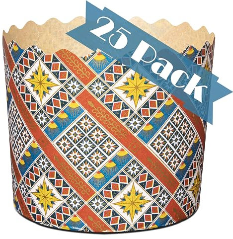 7 oz Panettone Paper Mold Gold Design | Pack of 25 pcs Easter Bread Paper Mold | W 3.55 x H 3.55-In Round Non Stick Easter Bread Paper Mold – Bakeware Set of 25 Kulich Paper Molds