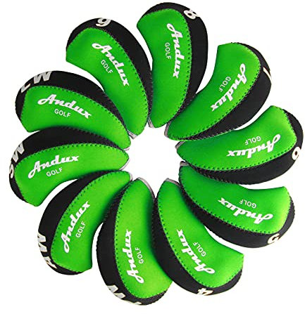 Andux 10pack/set Neoprene Golf Iron Club Head Covers Black/green MT/A06