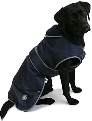 Ancol Muddy Paws All Weather Stormguard Dog Puppy Coat Navy Blue - Waterproof Pet Jacket - Fleece Lining and Chest Protector - Elasticated Neck - 35 cm Length up to 56 cm Girth - Small/Medium