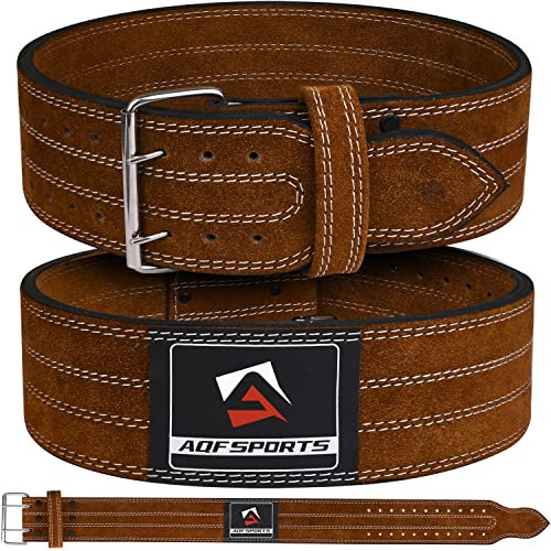 AQF Gewichthebergürtel 4 Leder Gepolsterte Kraftraining Gürtel, Lendenwirbelstütze Gürtel Mit Wildlederfutter 10mm dick Stahl Schnalle Trainingsgürtel, Bodybuilding Gürtel Herren Damen (XL, Braun)
