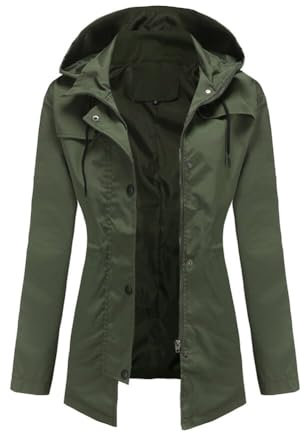 YYNUDA Women's Lightweight Waterproof Rain Coat Windbreak Hoody Hiking Jacket Breathable Outdoor Zipped Coats Green XL