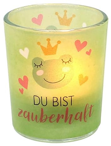 Windlichtglas mit Motiv auf Einer transparenten Banderole, inkl. 1 Teelicht, H/Ø: 6,5 x 6 cm, Motiv: Du bist zauberhaft.