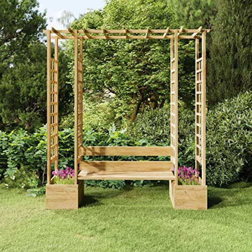 CANLAY Pergola de Jardin Pavillon de Jardin Arche de Patio Belvédère Extérieur Pergola de Jardin avec Banc et jardinières Bois de pin imprégné