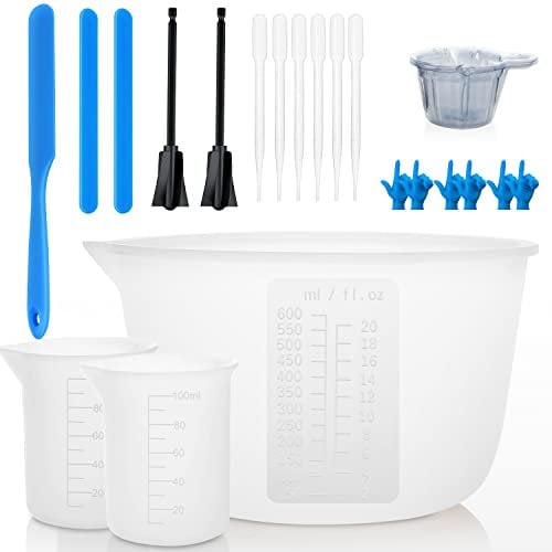 Silikon Messbecher Epoxidharz, 600&100ml Mischbecher, Rührstäbchen, Silikonspatel, Mischpaddel, Dosierbecher, Pipetten, Handschuhe von Epoxidharz, Schmuckherstellung,leicht zu reinigen