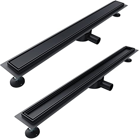 SONNI Canalina per doccia, 60 cm, set completo di scarico nero, girevole a 360°, extra piatta con antiodore e filtro per capelli, 2 in 1, in acciaio inox, piastrellabile