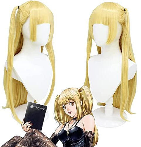 Misa Amane Perücke Für Anime Death Note Cosplay, Lange Blonde Perücken Mit Pony + Perückenkappe Für Frauen Mädchen Halloween Party Cosplay, Gutes Geschenk Für Halloween Party, Nachtleben,Gelb